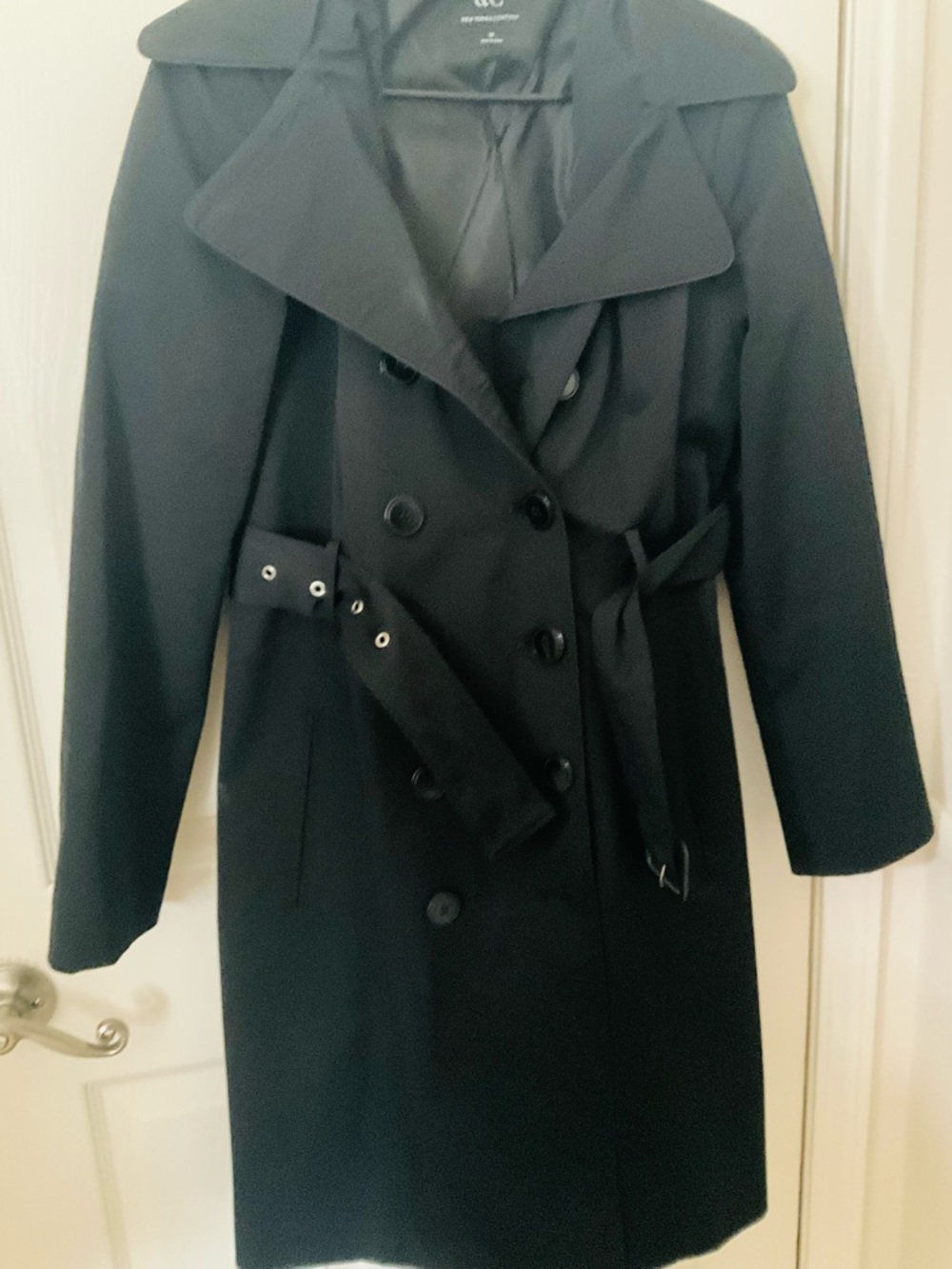 New York & Company Black Double-Breasted Trench Coat with Belt
